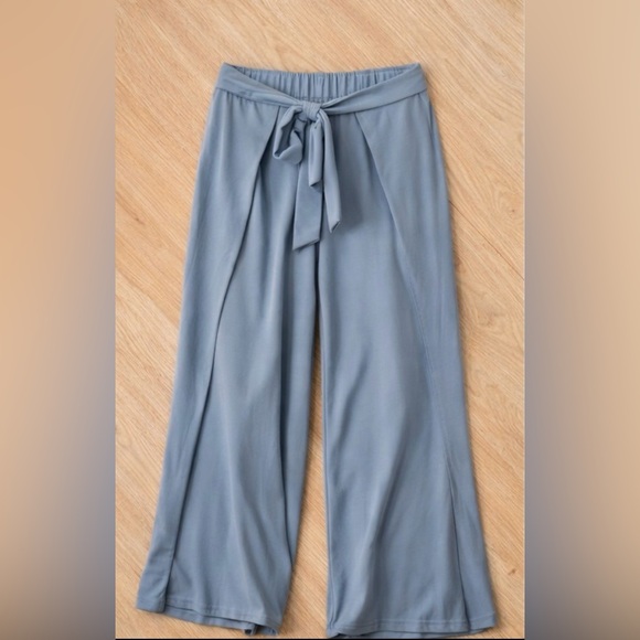 Lulus Flowing With It Slate Blue Tie-Front Culotte Pants - Picture 8 of 11